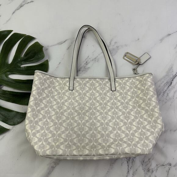 Coach City Tote Bag Purse White Gray Signature Print Coated Large Outlet - Picture 6 of 12